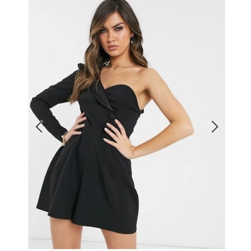 Tux one sleeve romper in black